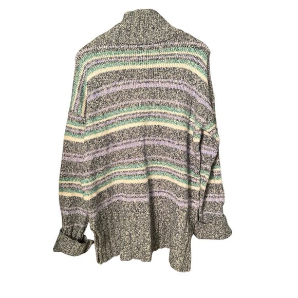 Eddie Bauer Women's M Turtleneck Cowl Sweater Green Gray Striped - Picture 2 of 4
